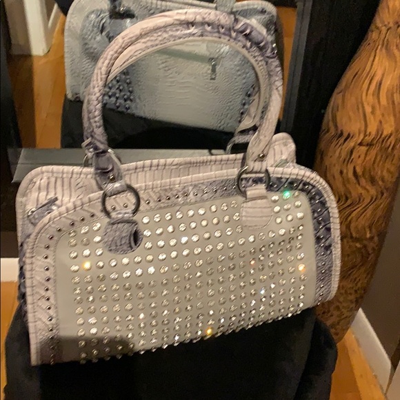 Gray Handbag with Silver Studded Rhinestones - Picture 4 of 5